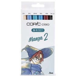 Lot de 5 feutres marqueurs alcool + 1 fineliner - Copic - Couleurs assorties Manga n°2 - Ciao