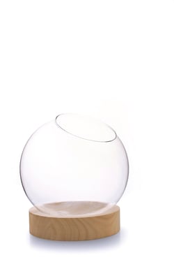 Vase globe sur socle en bois - 20 cm