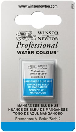 1/2 godet - Peinture aquarelle Winsor & Newton - Teinte bleu manganèse n°379 - Extra fine - Semi-opaque