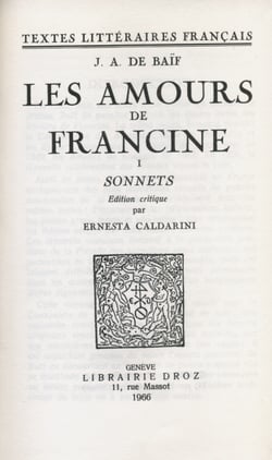 Les Amours de Francine - Tome premier, Sonnets
