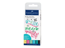 Lot de 6 feutres fineliners calligraphie - Faber Castell - Couleur pastel - Pitt Artist Pen