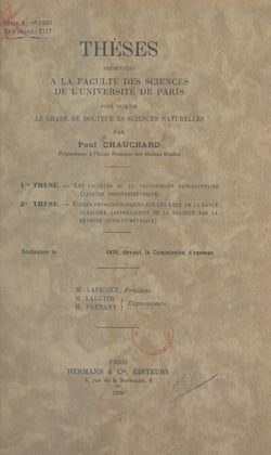 Les facteurs de la transmission ganglionnaire (analyse chronaximétrique) - Thèses présentées à la Faculté des sciences de l'Université de Paris pour obtenir le grade de Docteur ès-sciences naturelles