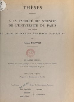 Synthèse de l'acide cystéique et de la taurine à partir du sulfate dans l'œuf embryonné de poule - Suivi de Proposition donnée par la Faculté : activation biologique du sulfate et son transfert