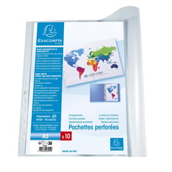 Lot de 10 pochettes perforées A3 - Compatibles classeur A4 - Plastique - Exacompta