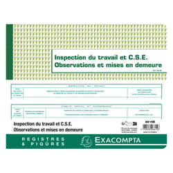 Piqûre Exacompta - 24x32cm - Registre de l'Inspection du travail et du C.S.E. - Folioté - 16 pages