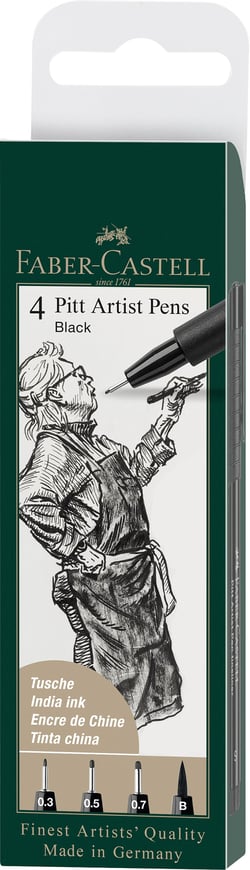 Lot de 4 feutres fineliners - Pitt Artist Pen - S/F/M/B - Noir