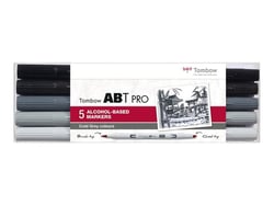 Lot de 5 feutres à alcool ABT Pro à double pointe - Tombow - 5P-4 - Nuances de gris froides
