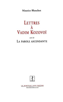 Lettres à Vadim Kozovoï - la parole ascendante