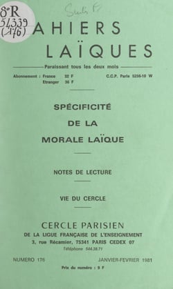 Spécificité de la morale laïque - Notes de lecture. Vie du Cercle