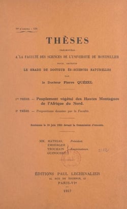 Peuplement végétal des hautes montagnes de l'Afrique du Nord - Thèse soutenue le 18 juin 1955