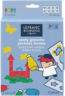Set de coloriage pour enfant avec crayons ergonomiques et 13 pochoirs  réutilisables - Spoty Formes Lefranc Bourgeois - Peinture gouache enfant -  Peinture pour enfant