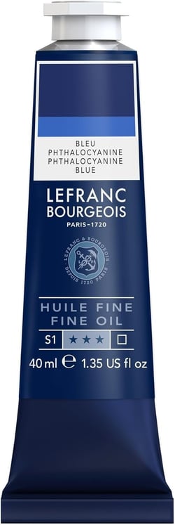 Tube 40 ml de peinture à l'huile Lefranc Bourgeois - Bleu phtalocyanine - Fine