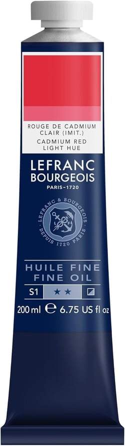 Tube 200 ml de peinture à l'huile Lefranc Bourgeois - Ton rouge de cadmium clair - Fine