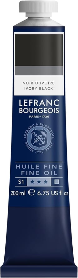 Tube 200 ml de peinture à l'huile Lefranc Bourgeois - Noir d'ivoire - Fine