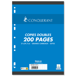 Copies doubles grands carreaux Conquérant - 200 pages perforées - Blanc - A4 21 x 29,7 cm - 70 g/m²