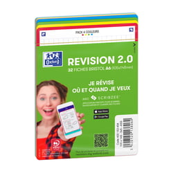 Fiches Bristol non perforées Oxford - Révision 2.0 - 32 feuilles 5x5 -  Blanc à bord coloré - A6 10,5 x 14,8 cm - 250 g/m² 