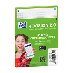 Fiches Bristol non perforées Oxford - Révision 2.0 - A6 10,5 x 14,8 cm - 250 g/m² - 5x5 - Blanc à bord vert - 32 feuilles