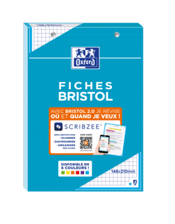 Oxford Bristol 2.0 - Feuilles de bloc - A5 - 30 feuilles - petits carreaux - bleu (pack de 2)