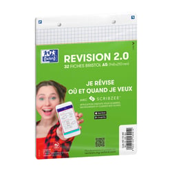 Fiches Bristol perforées Oxford  - Blanc - 32 feuilles - Révision 2.0 - A5 14,8 x 21 cm - 250 g/m² - 5x5