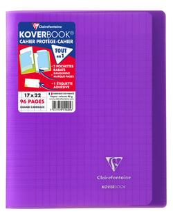 Cahier piqué Clairefontaine - Violet - 17 x 22 cm - Koverbook - 96 pages grands carreaux