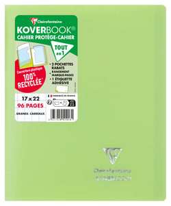 Cahier piqué Clairefontaine - Vert - 17 x 22 cm - Koverbook - 96 pages grands carreaux