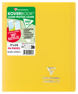 Cahier piqué Clairefontaine - Jaune - 17 x 22 cm - Koverbook - 96 pages grands carreaux