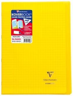 Cahier piqué - A4 - Koverbook - Clairefontaine - 96 pages grands carreaux - Jaune