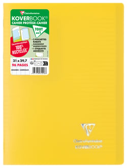 Cahier piqué Clairefontaine - Jaune - A4 21 x 29,7 cm - Koverbook - 96 pages grands carreaux