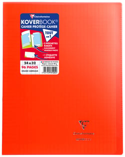 Cahier piqué - 24x32cm - Koverbook Blush - Clairefontaine - 96 pages grand carreaux - Rouge