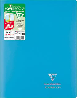 Cahier piqué Clairefontaine - Turquoise - 24 x 32 cm - Koverbook - 96 pages grands carreaux