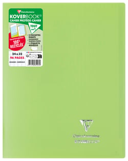 Cahier piqué Clairefontaine - Vert - 24 x 32 cm - Koverbook - 96 pages grands carreaux