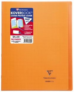 Cahier polypro transparent - Format 24 x 32 cm - Koverbook - Clairefontaine - 96 pages - Orange