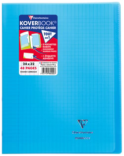 Cahier piqué Clairefontaine - Bleu - 24 x 32 cm - Koverbook - 48 pages grand carreaux