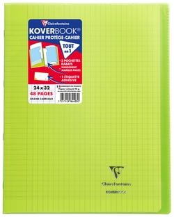 Cahier piqué Clairefontaine - Vert - 24 x 32 cm - Koverbook - 48 pages grand carreaux