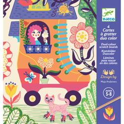 Pochette de cartes à gratter bicolores Drôles de maisons - Djeco - 4 pièces
