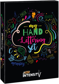 Coffret BIC My Hand Lettering Kit - 20 Stylos Feutres BIC Intensity Fine + 12 Stylos Feutres BIC Medium + 12 Stylos Feutres BIC Dual Tip avec un pinceau  + Modèles de Calligraphie