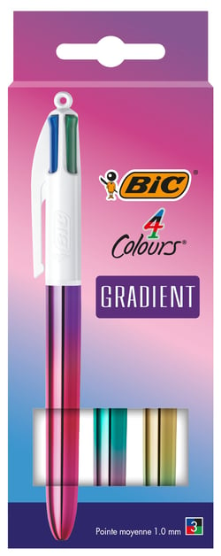 Stylo bille 4 couleurs Bic Shine rétractable pointe 1 mm