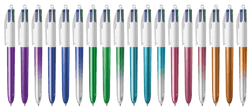Stylo bille 4 couleurs BIC -  Shine - Modèles aléatoires - Bleu, rouge, vert, noir - Pointe moyenne - Vendu à l'unité