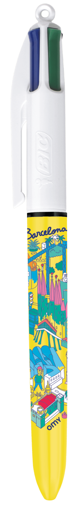 Stylo bille 4 couleurs BIC - OMY Barceloneédition limitée - Rouge, noir, bleu, vert - Pointe moyenne