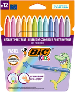 Lot de 12 feutres de coloriage pointe moyenne - BIC Kids - Couleurs pastel assorties - Pastel