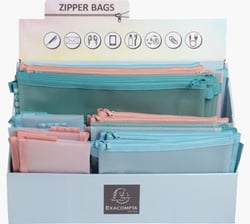 Présentoir de 36 pochettes zip A4-A5-A6 Chromaline pastel - Couleurs assorties - Exacompta