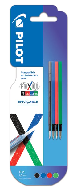 Lot de 4 recharges Pilot - Frixion Ball 4 colors - Noir, Bleu, Rouge, Vert