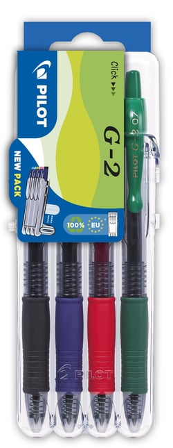 Lot de 4 stylos + étui Pilot - G-2 - Noir / bleu/ rouge / vert - Pointe moyenne 