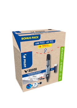 Pochette 10 marqueurs et 10 recharges - V-Board Master - Pointe conique moyenne - noir - Pilot