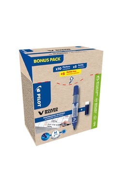 Pochette de 10 marqueurs et 10 recharges - V-Board Master - Pointe conique moyenne - bleu - Pilot