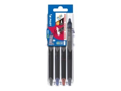 Lot de 4 stylos roller effaçables + étui Pilot - Set 2 Go FriXion Point Clicker - Noir, bleu, rouge, bleu nuit - Pointe fine 