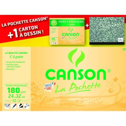 Pochette CANSON 12 feuilles de papier à dessin blanc C à Grain A4