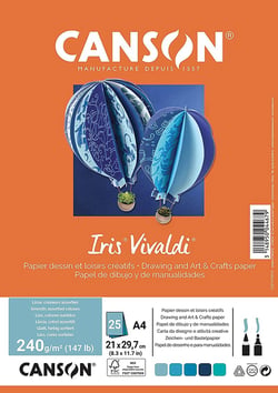 CANSON Iris Vivaldi - Papier dessin - A4 - 25 feuilles - bleu - 240g/m²