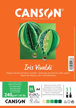 Iris® Vivaldi® - Canson - Papier dessin - A4 - 25 feuilles - crème/vert/marron - 240g/m²