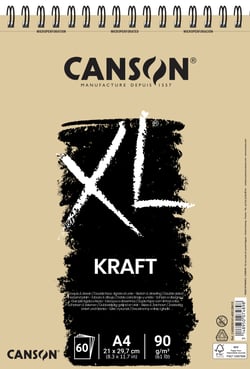 CANSON XL Kraft - Bloc à dessins - reliure à anneaux métalliques - A4 - 60 feuilles - kraft